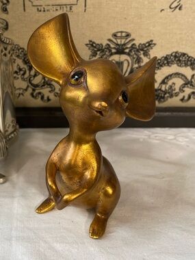 Vintage Gold Big Ear Mouse ceramic figurine USA